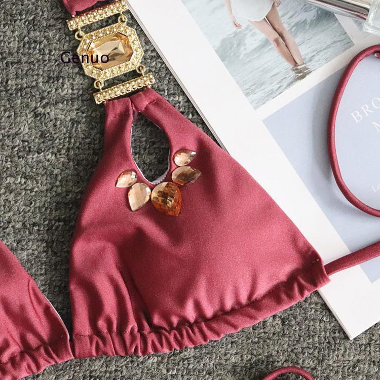 Brazilian Jewelled Rhinestones Diamond Bikini Women Swimwear Female - Sterilamo
