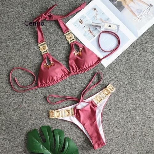 Brazilian Jewelled Rhinestones Diamond Bikini Women Swimwear Female - Sterilamo