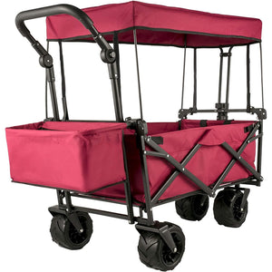 Foldable Handcart 92.7 x 54.3 x 98.5 cm, Foldable Handcart 100 kg, Red Handcart Roof Pneumatic Tires 600D Oxford Polyester, Foldable Handcart with 2 Velcro Straps, for Outdoor Activities - Sterilamo