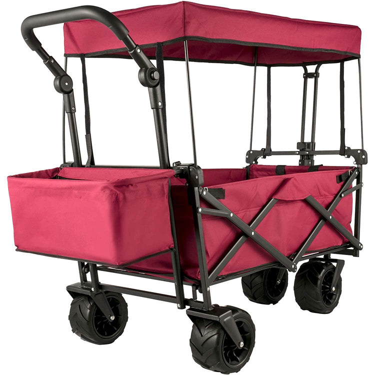 Foldable Handcart 92.7 x 54.3 x 98.5 cm, Foldable Handcart 100 kg, Red Handcart Roof Pneumatic Tires 600D Oxford Polyester, Foldable Handcart with 2 Velcro Straps, for Outdoor Activities - Sterilamo