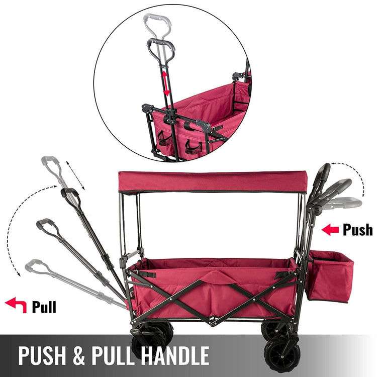 Foldable Handcart 92.7 x 54.3 x 98.5 cm, Foldable Handcart 100 kg, Red Handcart Roof Pneumatic Tires 600D Oxford Polyester, Foldable Handcart with 2 Velcro Straps, for Outdoor Activities - Sterilamo
