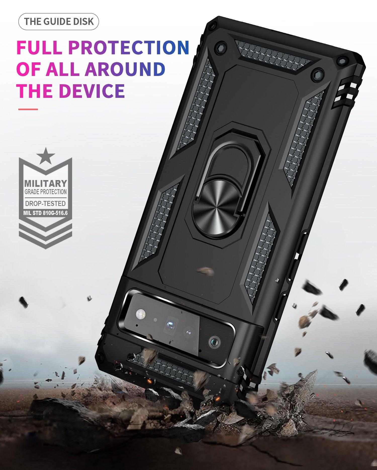 for Google Pixel 7 6 5 Pro Case, with Finger Ring Holder Kickstand, - Sterilamo