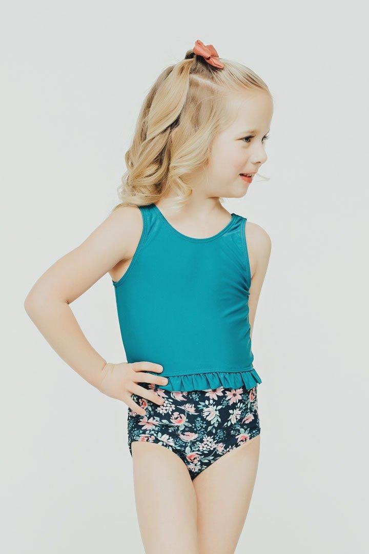 Janela Bay Dark Teal Little Ruffle Swim Top - Sterilamo