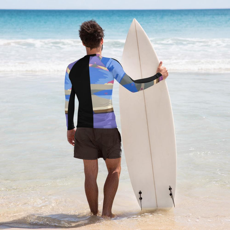 Men's Rash Guard Blue Purple Beige Graphics Surfer Mens Swim Top - Sterilamo