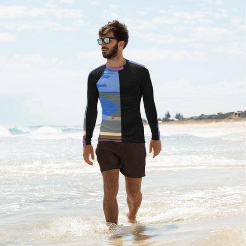 Men's Rash Guard Blue Purple Beige Graphics Surfer Mens Swim Top - Sterilamo