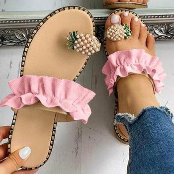 Pineapple Pearl Beach Slides Flat Toe Casual Womens Slippers - Sterilamo