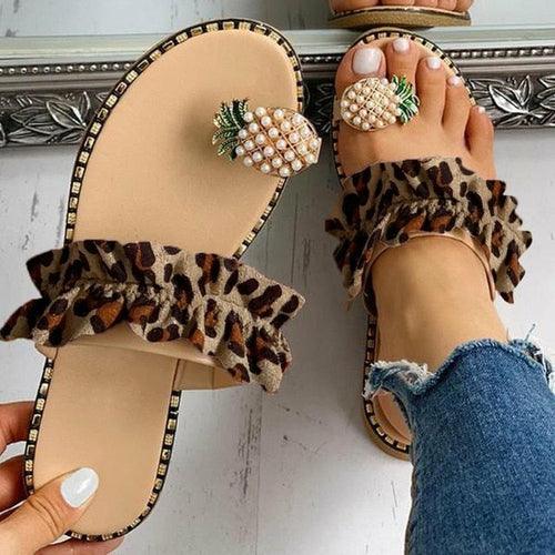 Pineapple Pearl Beach Slides Flat Toe Casual Womens Slippers - Sterilamo