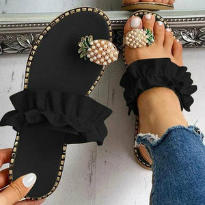 Pineapple Pearl Beach Slides Flat Toe Casual Womens Slippers - Sterilamo