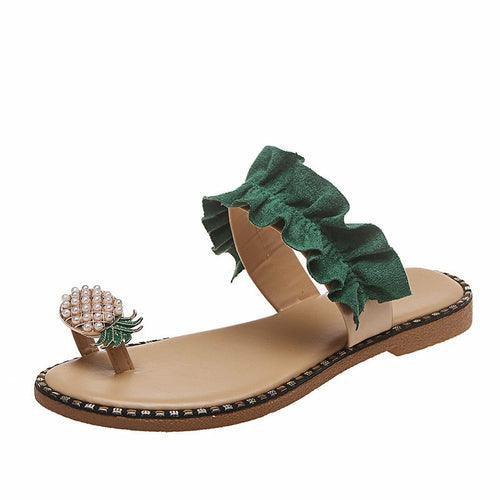 Pineapple Pearl Beach Slides Flat Toe Casual Womens Slippers - Sterilamo