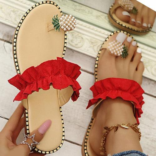 Pineapple Pearl Beach Slides Flat Toe Casual Womens Slippers - Sterilamo