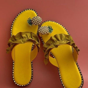 Pineapple Pearl Beach Slides Flat Toe Casual Womens Slippers - Sterilamo