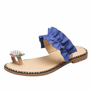 Pineapple Pearl Beach Slides Flat Toe Casual Womens Slippers - Sterilamo