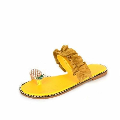 Pineapple Pearl Beach Slides Flat Toe Casual Womens Slippers - Sterilamo