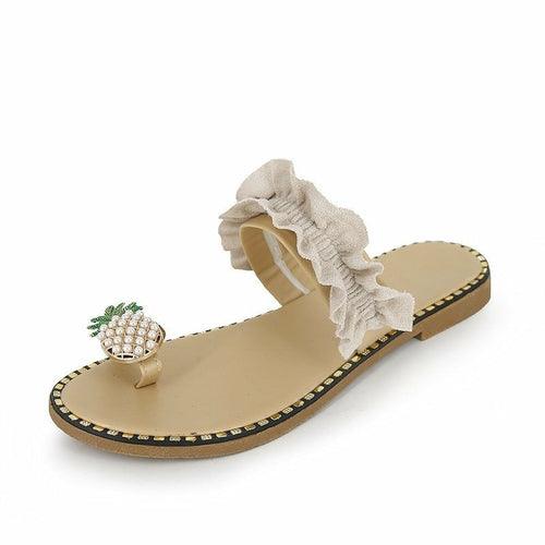 Pineapple Pearl Beach Slides Flat Toe Casual Womens Slippers - Sterilamo