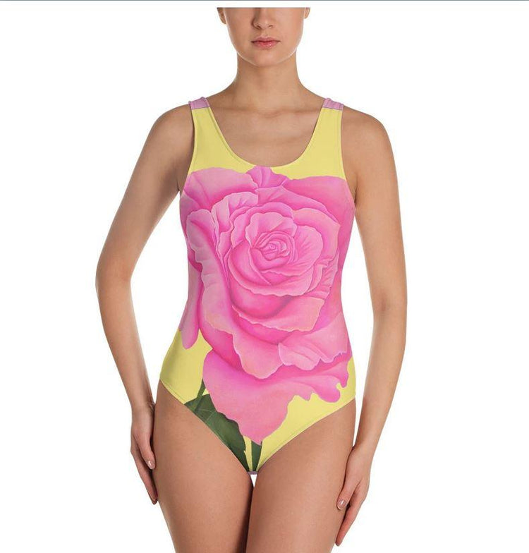 Pink and Yellow Rose One-Piece Swimsuit - Sterilamo