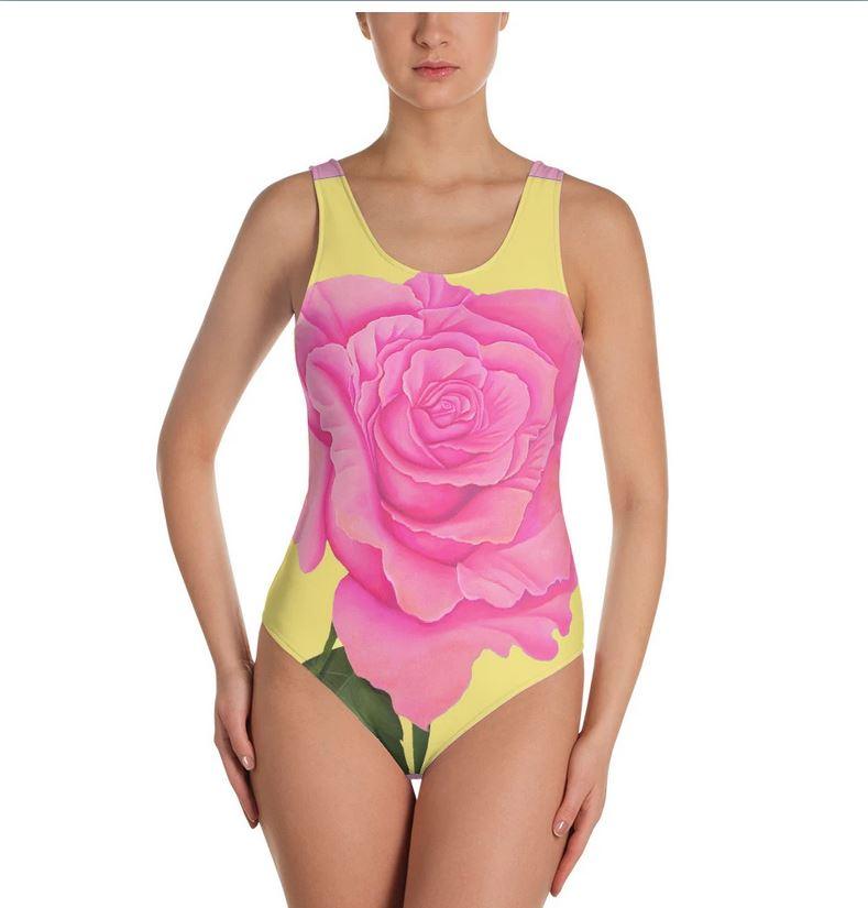 Pink and Yellow Rose One-Piece Swimsuit - Sterilamo