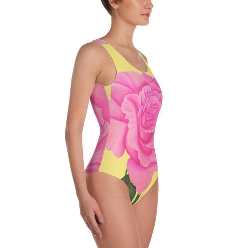 Pink and Yellow Rose One-Piece Swimsuit - Sterilamo